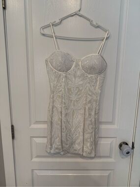 Lulu's White Beaded Lace Bustier Mini Dress